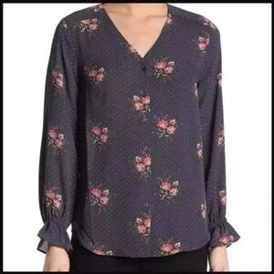Tahari Floral Dot Button Front Blouse